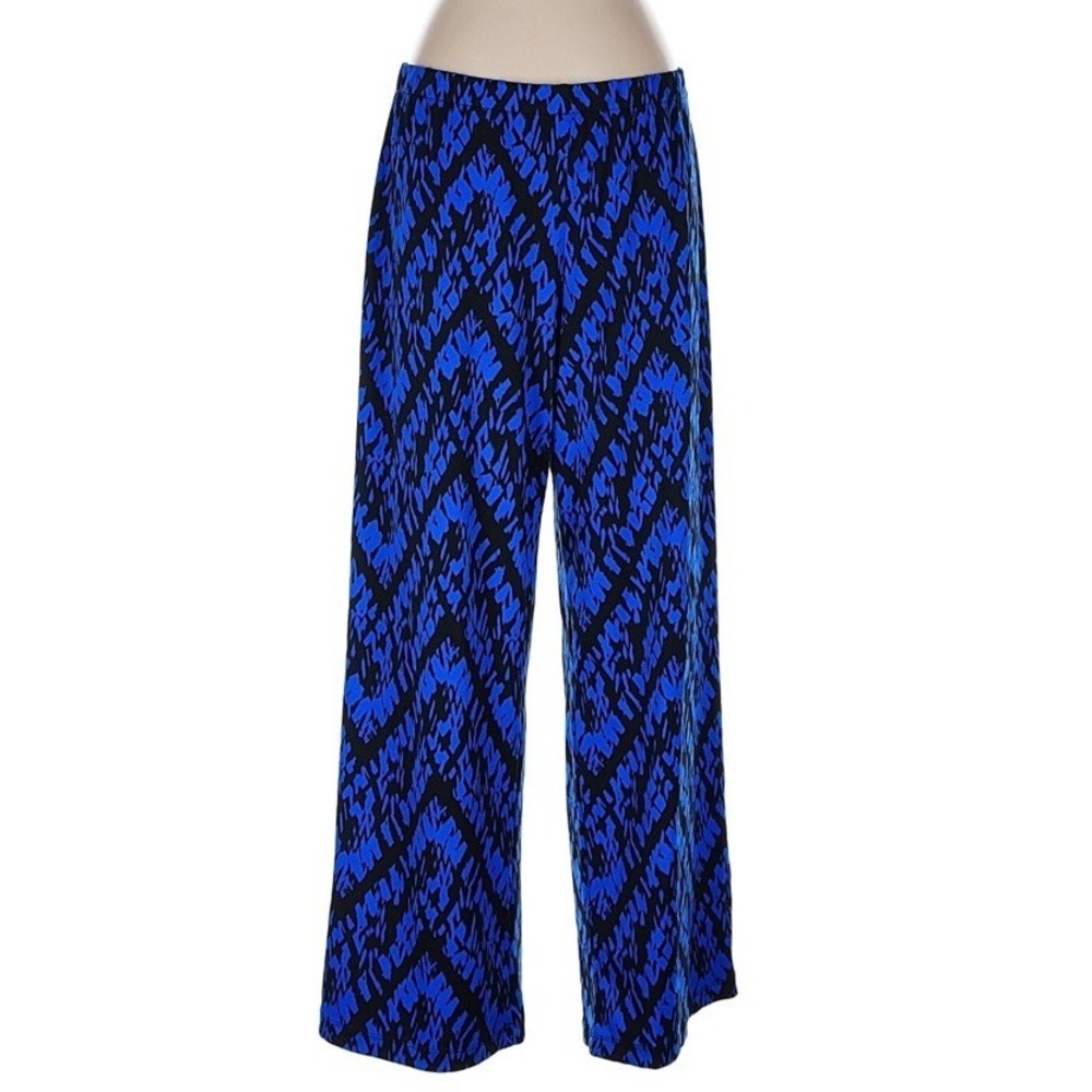 Vtg AB Studio Pants XL Blue Black Elastic Waist Wide Leg Boho Flowy Artsy‎ USA